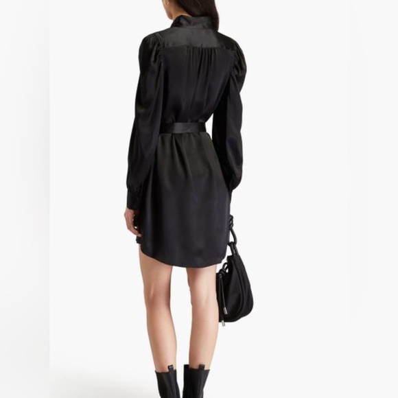 Frame Gillian belted long sleeve shirt: mini dress  in noir - Picture 2 of 10
